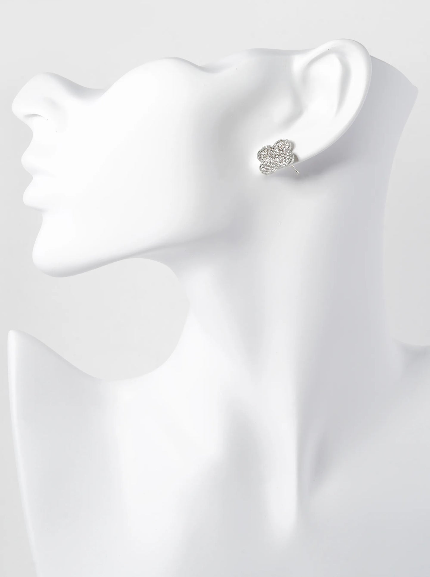 Gold Dipped Pave Set Cubic Zirconia 15mm Quatrefoil Stud Earrings