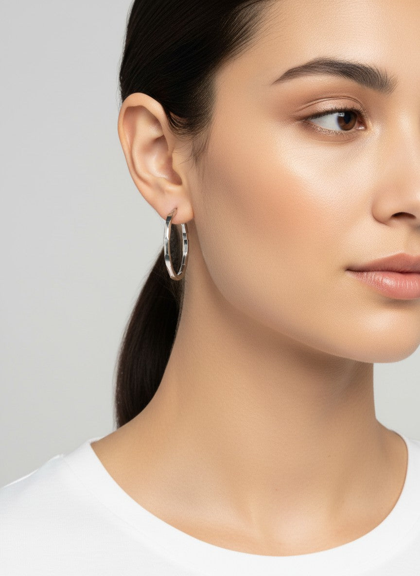 Gold Plated Bamboo Texture Hoop Earring