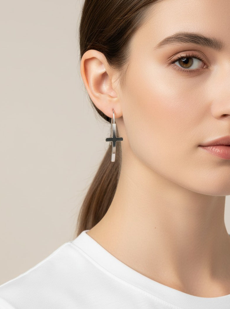 Gold Plated Cross Wire Hook Earring
