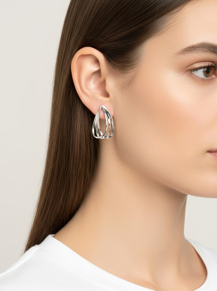 Gold Plated Layered Teardrop Stud Earring