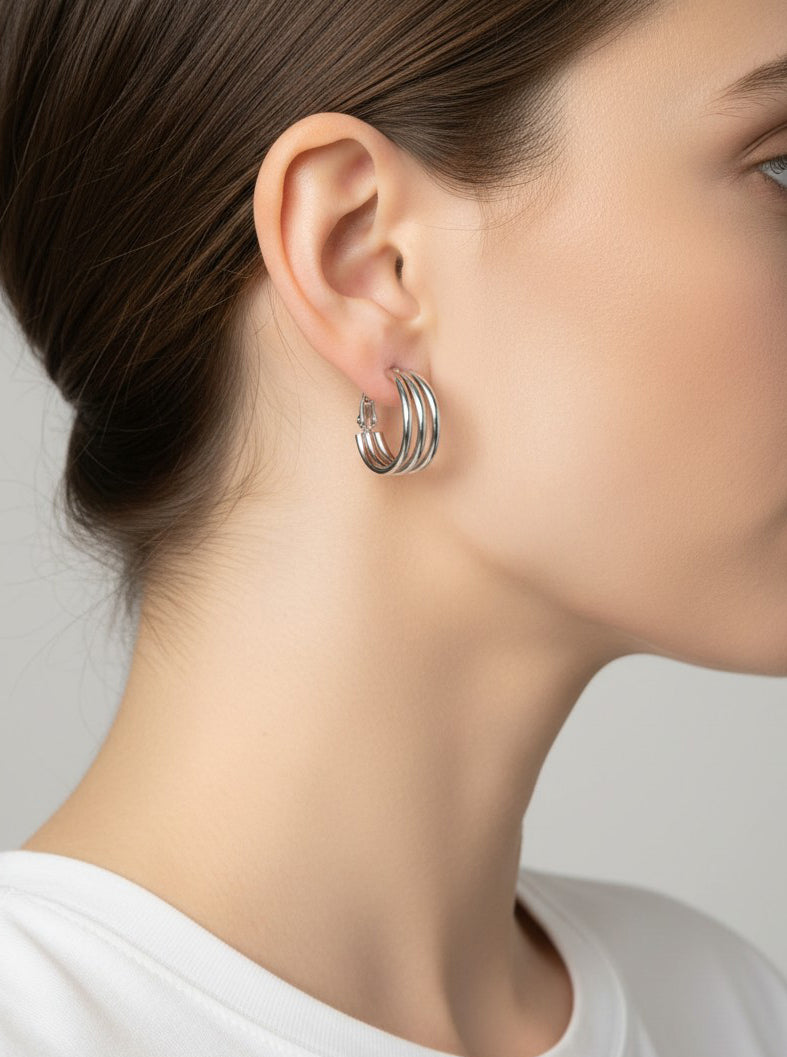 Gold Plated Triple Layer Hoop Earring