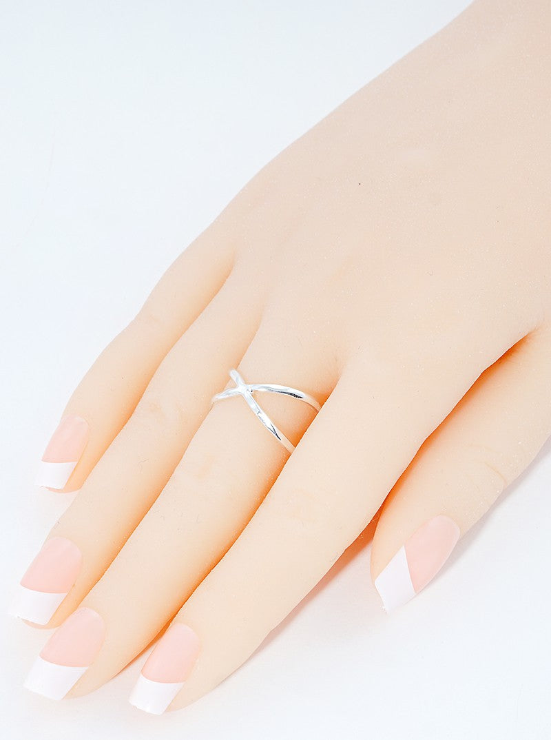 Gold Dipped Hammered X Shape Crossover Adjustable Brass Cuff Ring