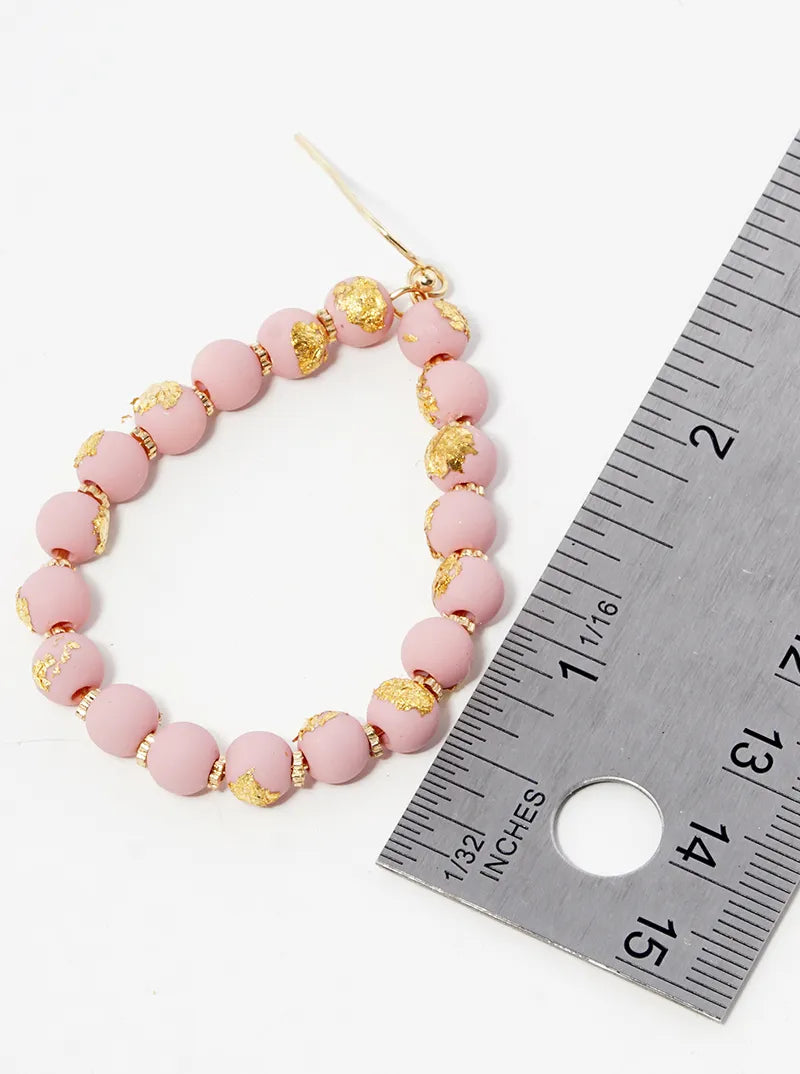 Gold Flake Color Coated Bead Teardrop Dangle Drop Earrings