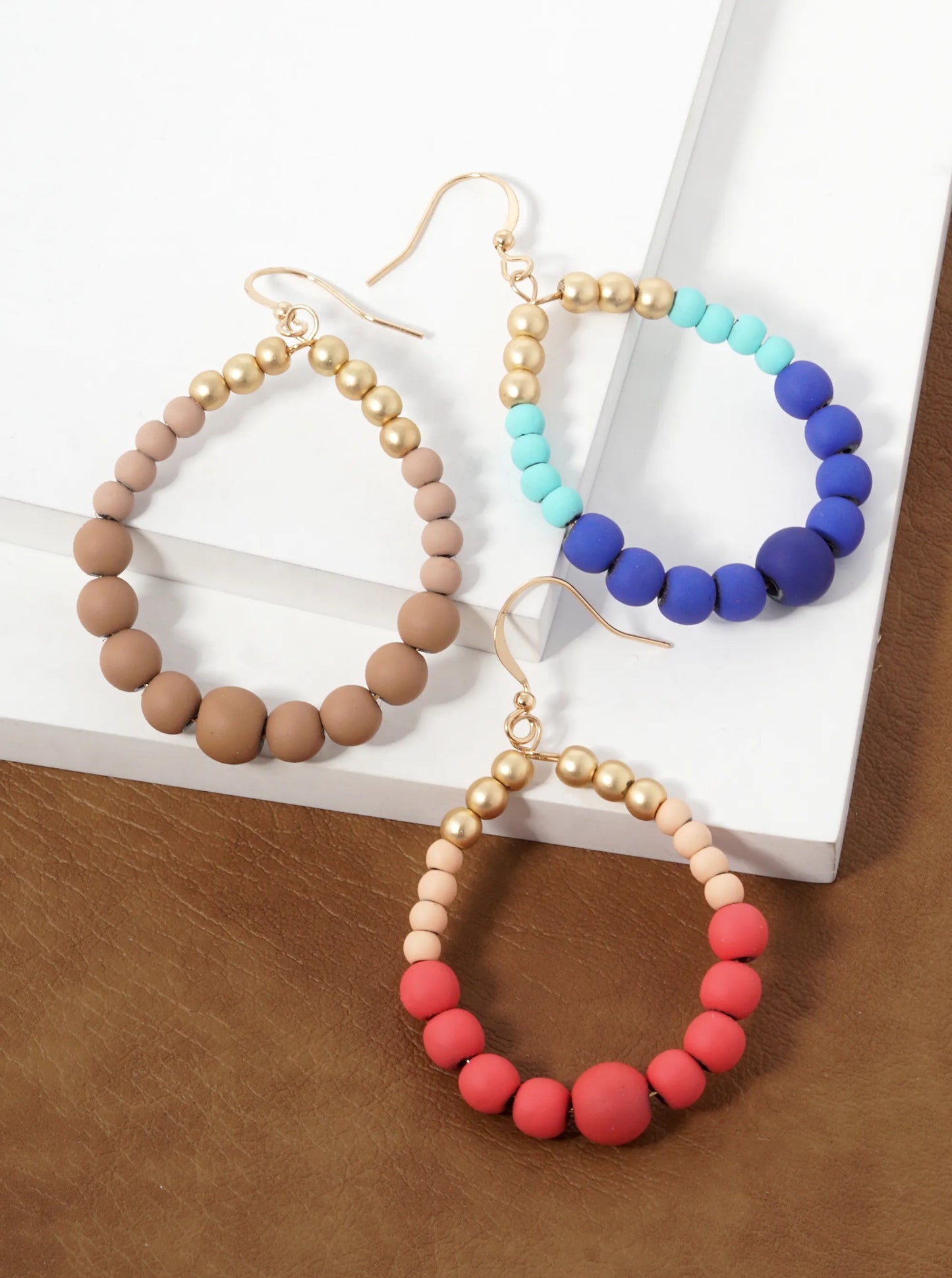 Graduated Color Coated Beaded Circle Drop Earrings