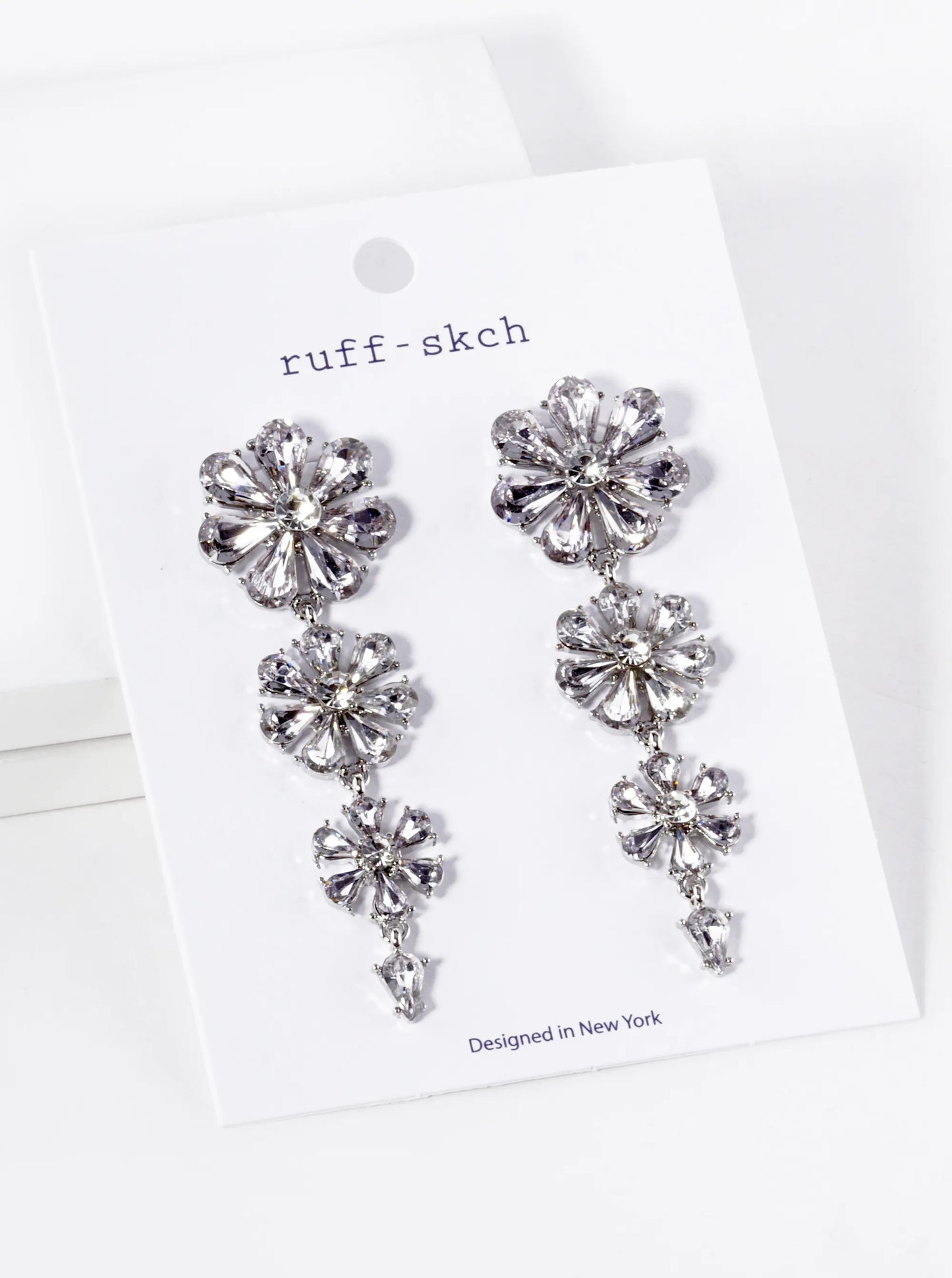 Graduated Crystal Flower Dangle Drop Earrings