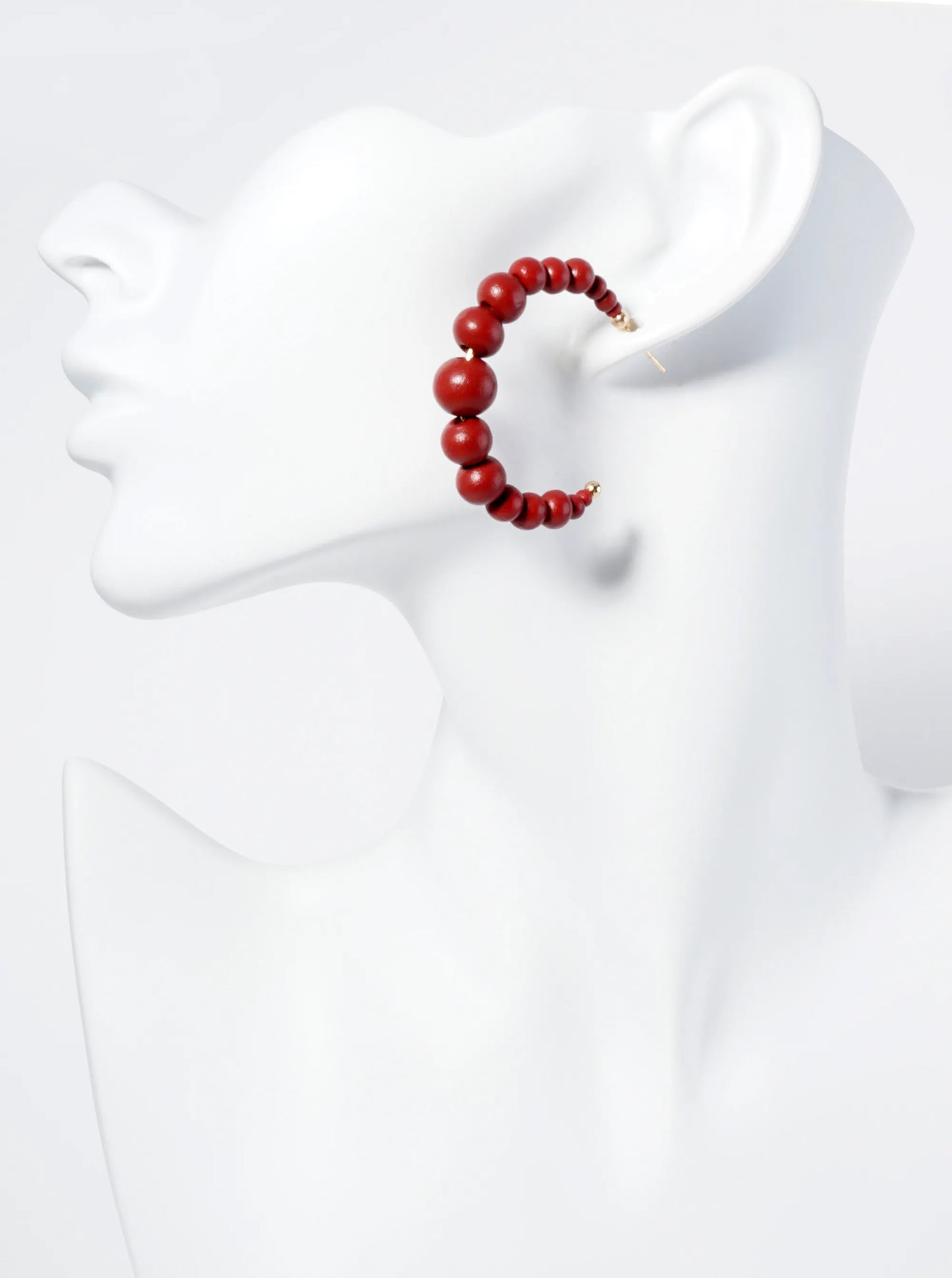 Graduated Wood Beaded Lightweight 40mm Open Hoop Earrings