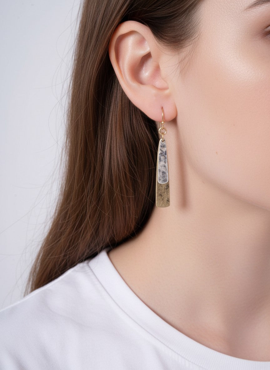 Two-Tone Hammered Bar Dangle Earrings