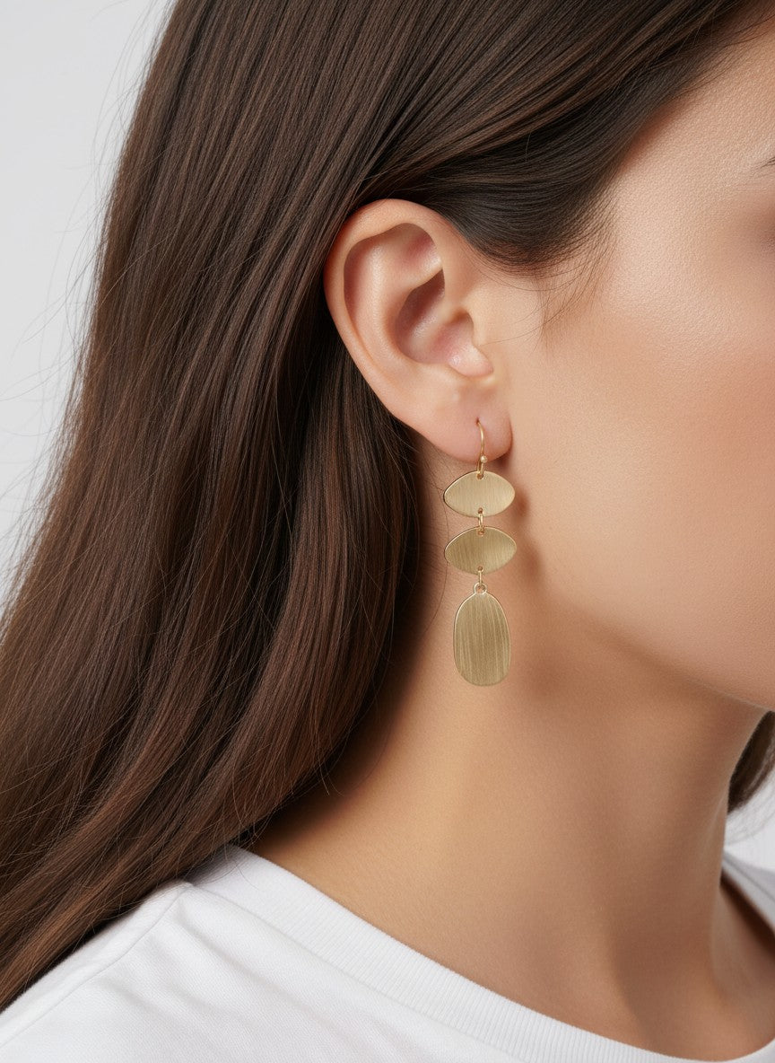 Brushed Geometric Triple Dangle Earrings