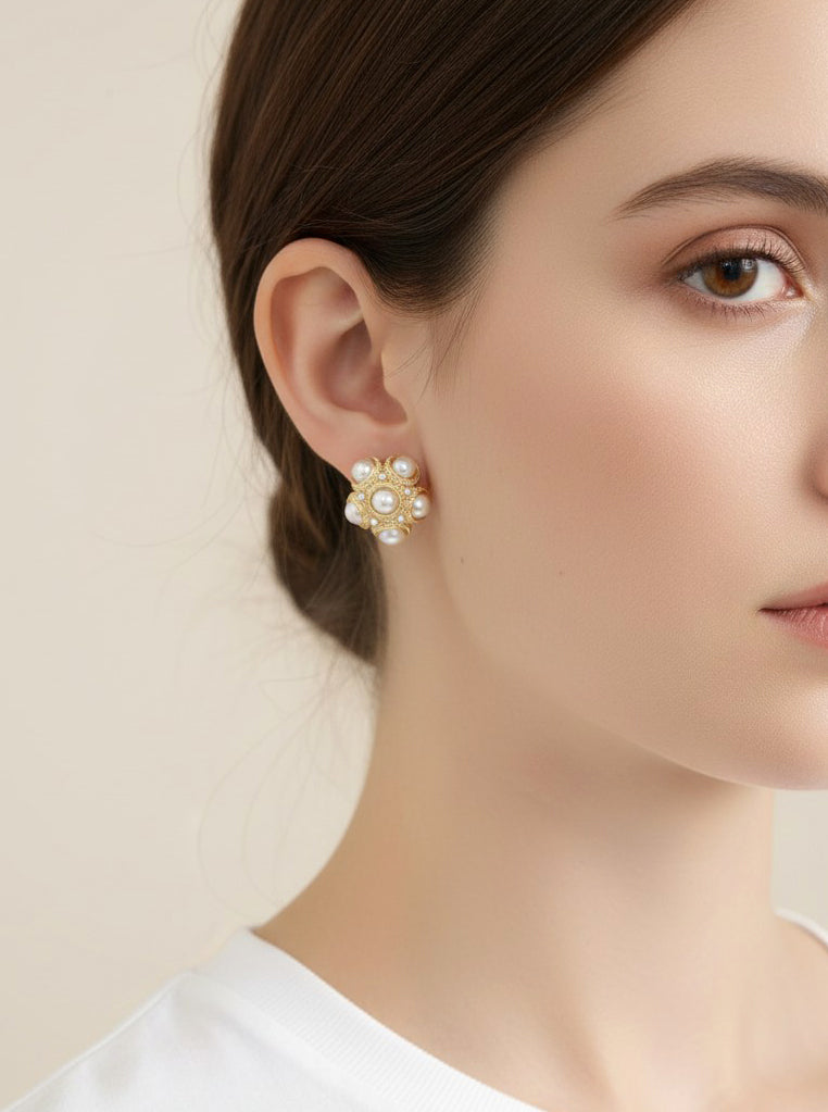 Pearl Cluster Stud Earrings