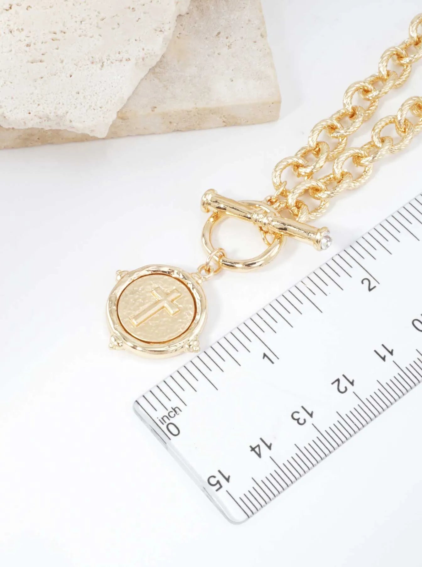 Cross Medallion Toggle Chain Necklace