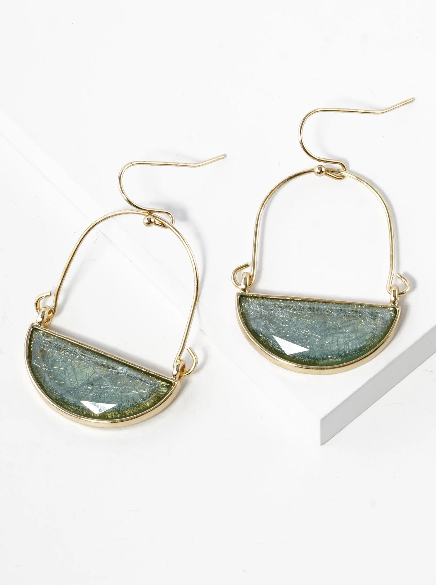 Half Circle Glass Stone Drop Dangle Earrings