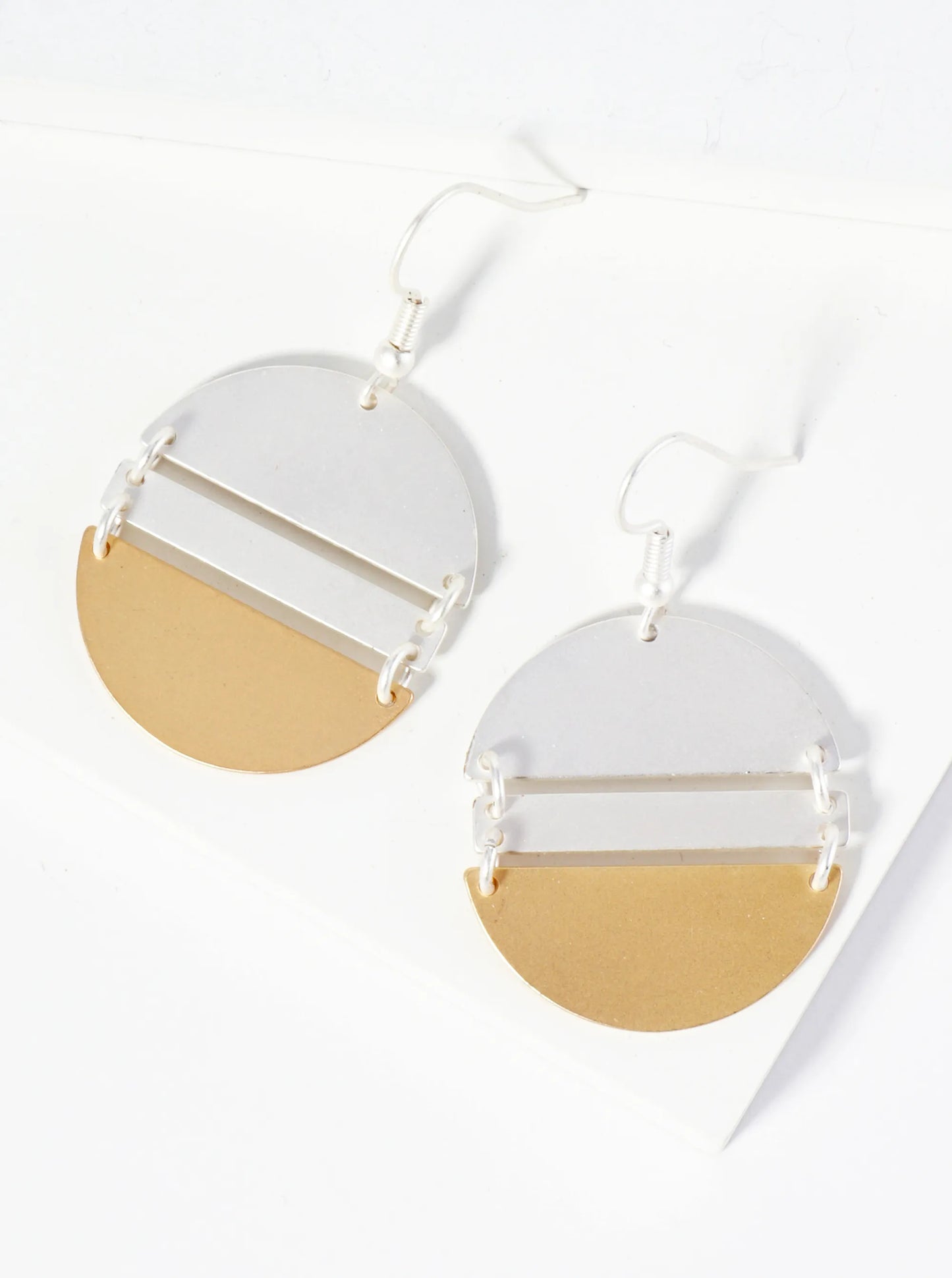 Half-Moon And Rectangle Shapes Forming A Circular Design Dangle Earrings