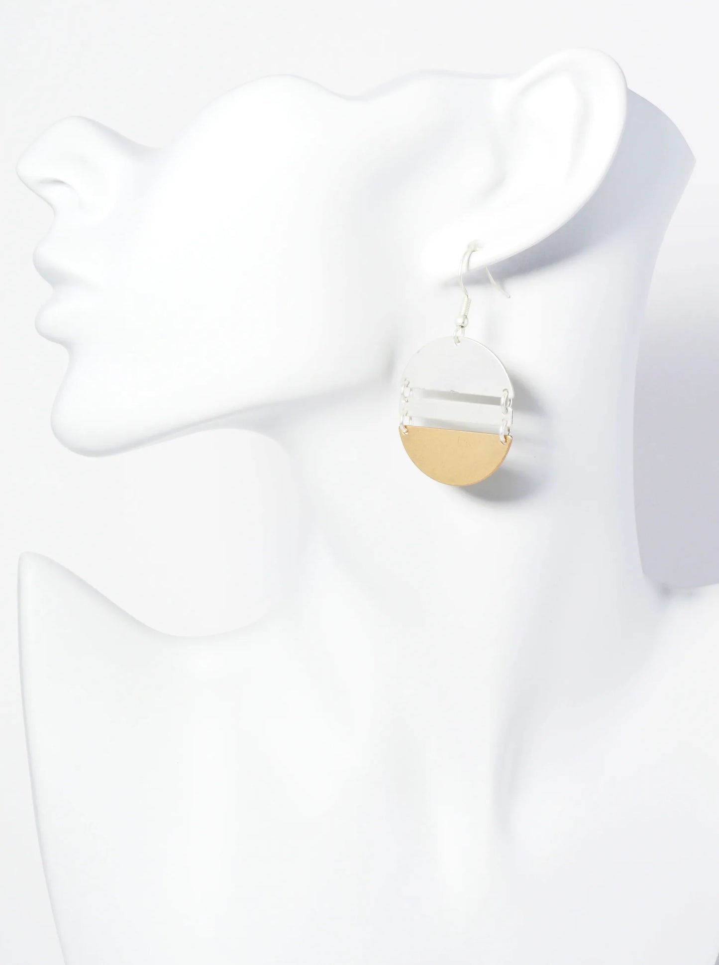 Half-Moon And Rectangle Shapes Forming A Circular Design Dangle Earrings
