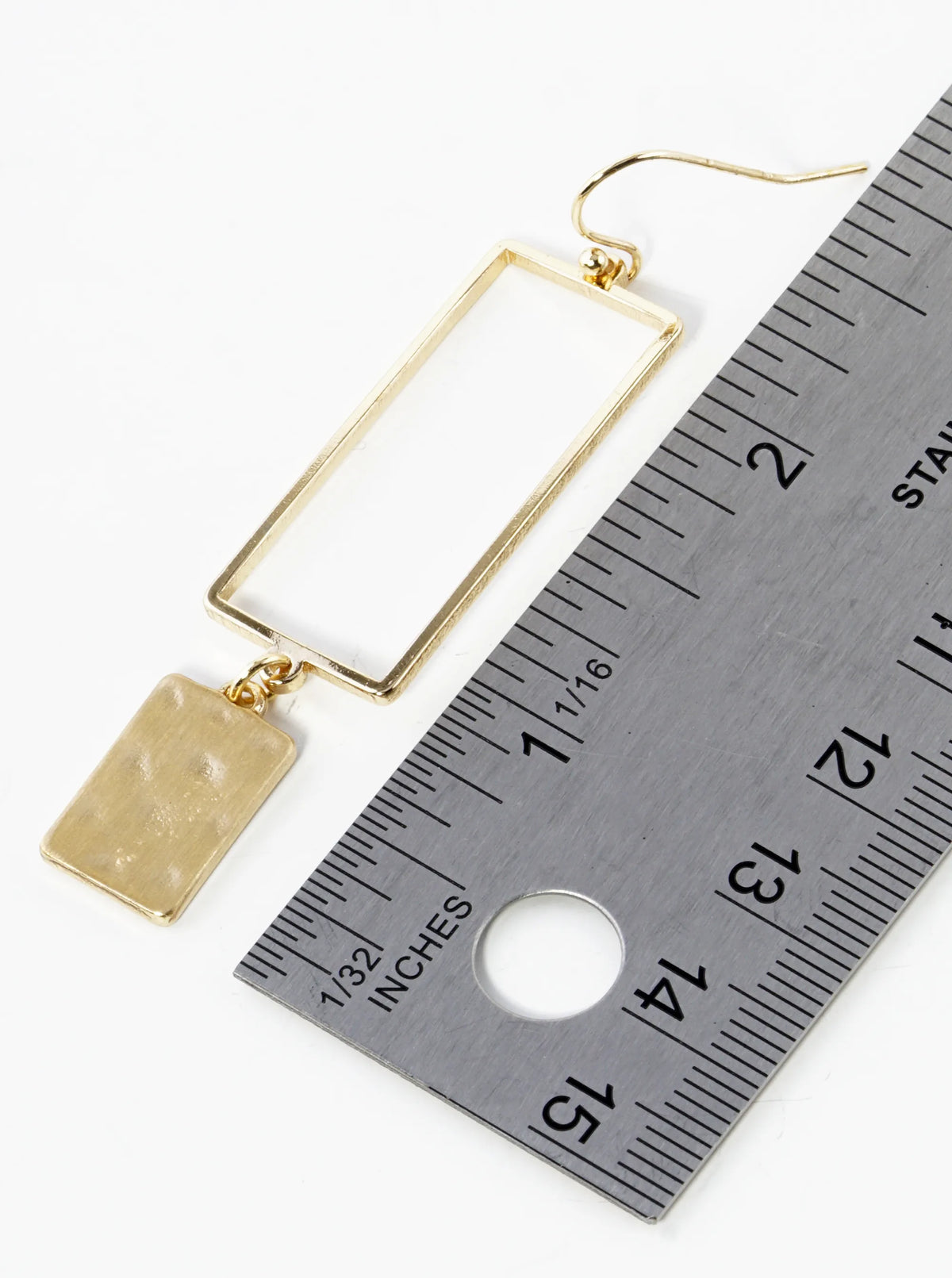 Hammered Brass Drop Rectangle Dangle Earrings