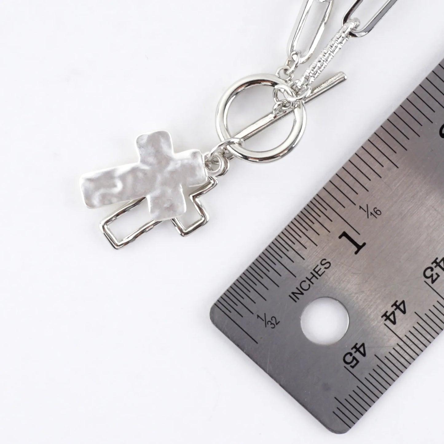 Hammered Cross Cluster Charm Toggle Bracelet
