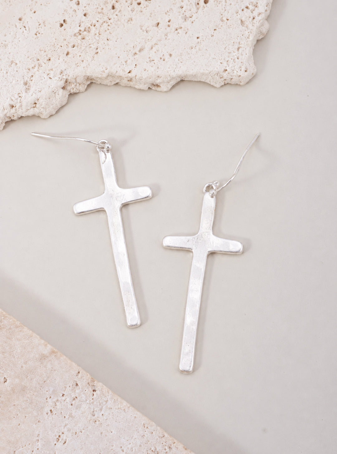 Hammered Cross Hook Earrings