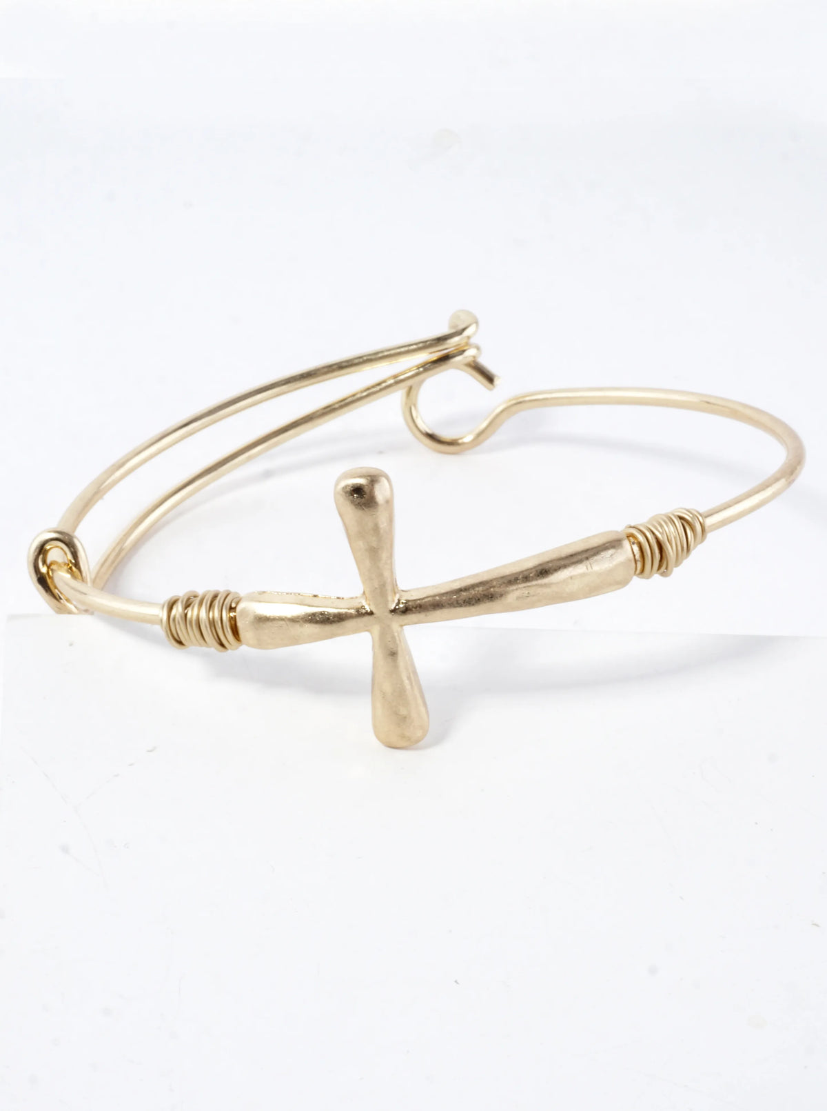 Hammered Cross Sideways Wired Cuff Hinge Bracelet