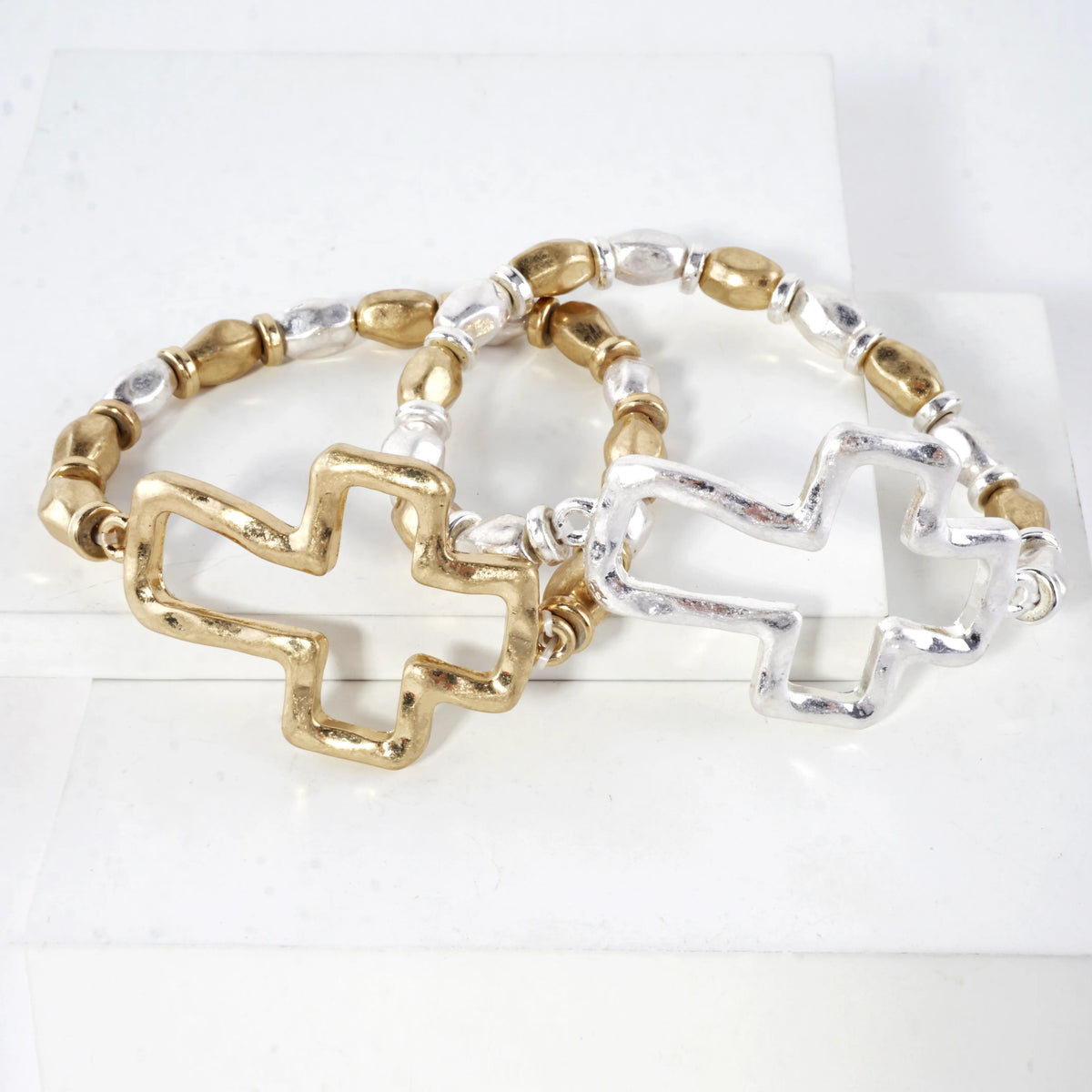 Hammered Cross Stretch Bracelet
