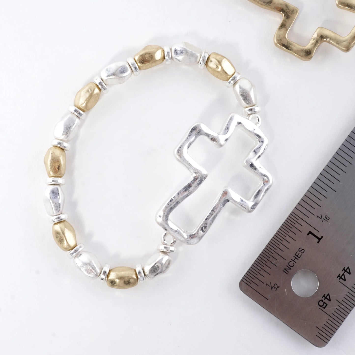Hammered Cross Stretch Bracelet