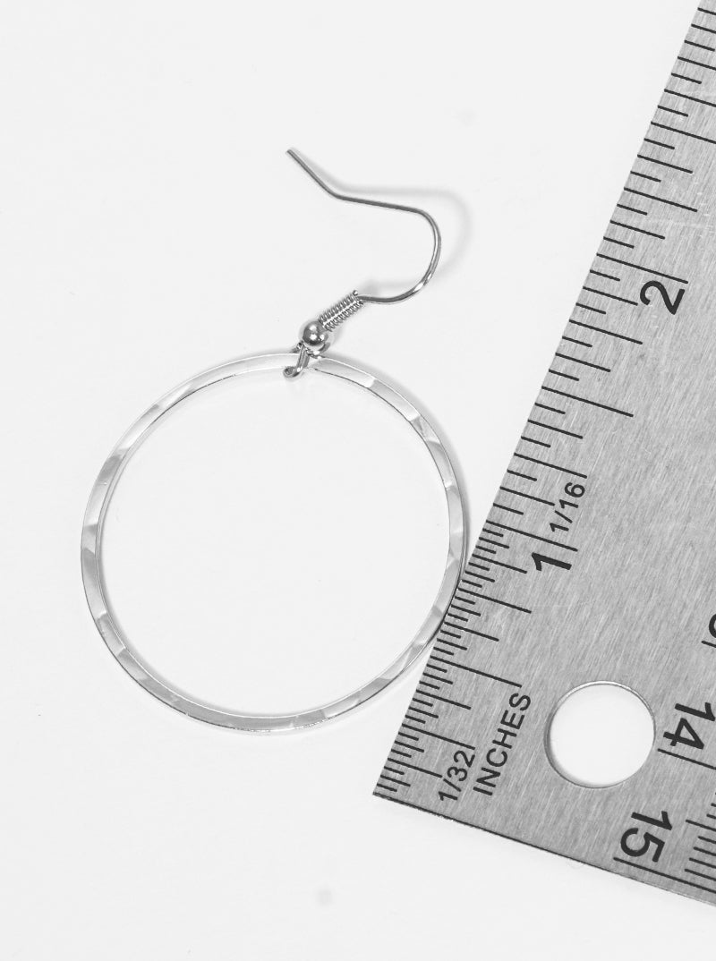 Hammered Cut Out Round Fish Hook Dangle Drop Earrings