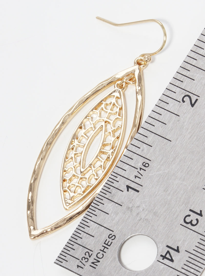 Hammered Filigree Marquise Dangle Drop Earrings