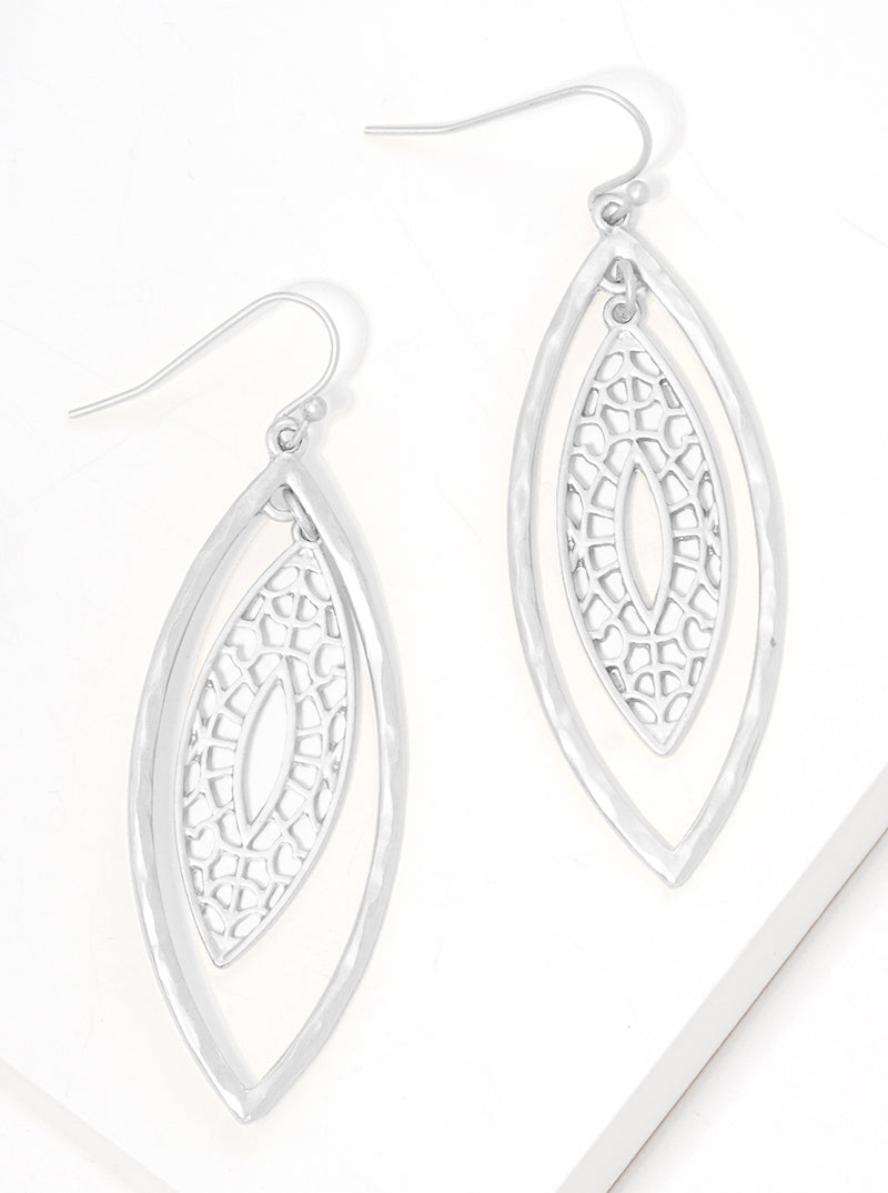 Hammered Filigree Marquise Dangle Drop Earrings