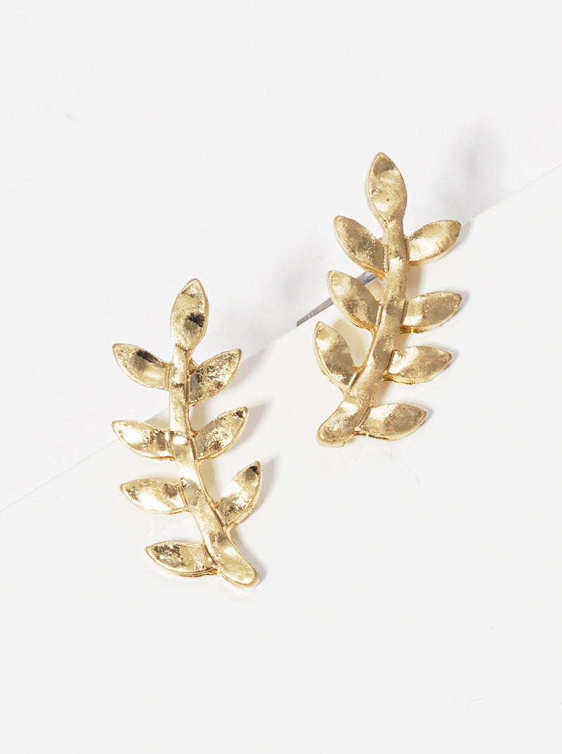 Hammered Leaf Metal Post Stud Earrings