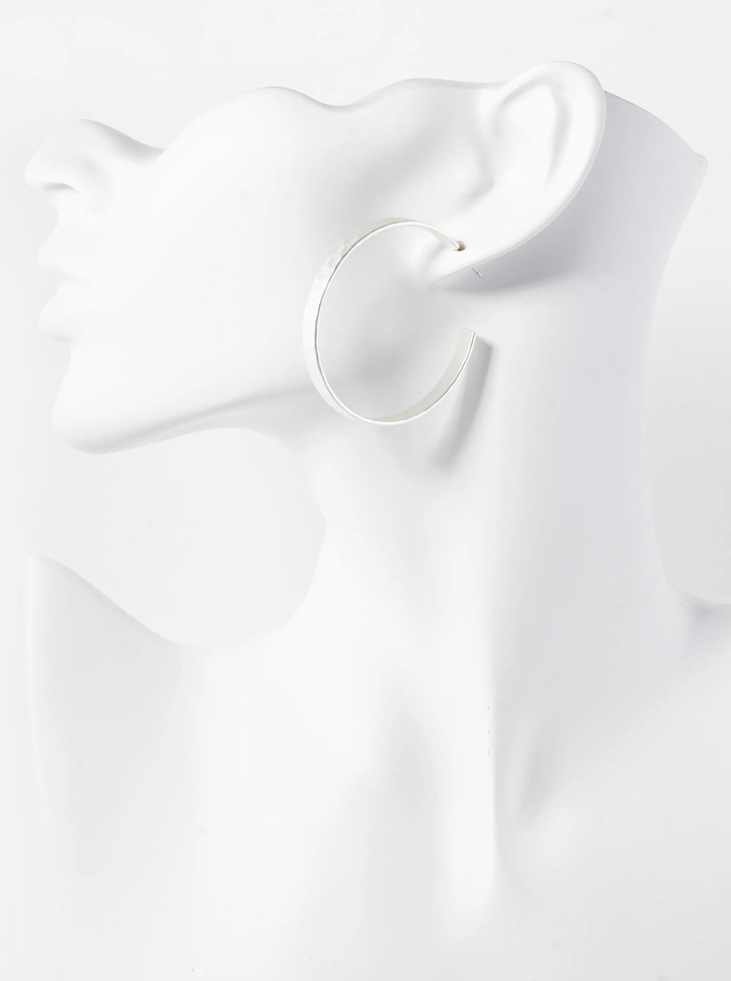 Hammered Metal 45mm Wide Open Hoop Earrings