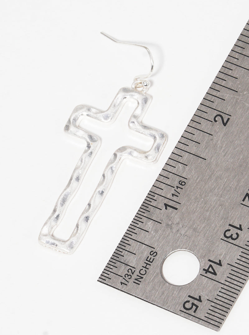 Hammered Metal Cross Dangle Drop Earrings
