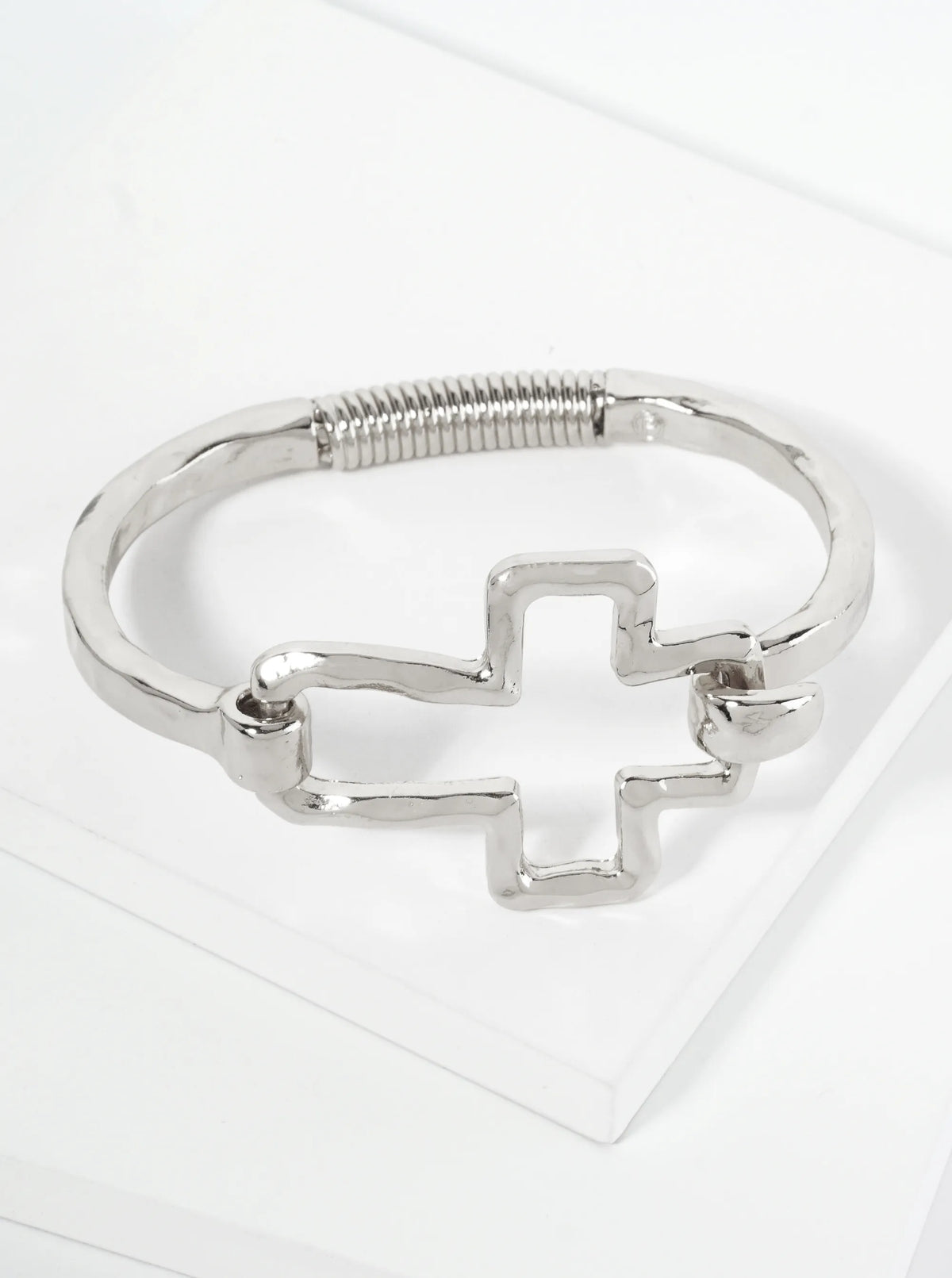 Hammered Metal Cross Hook Clasp Hinged Bracelet