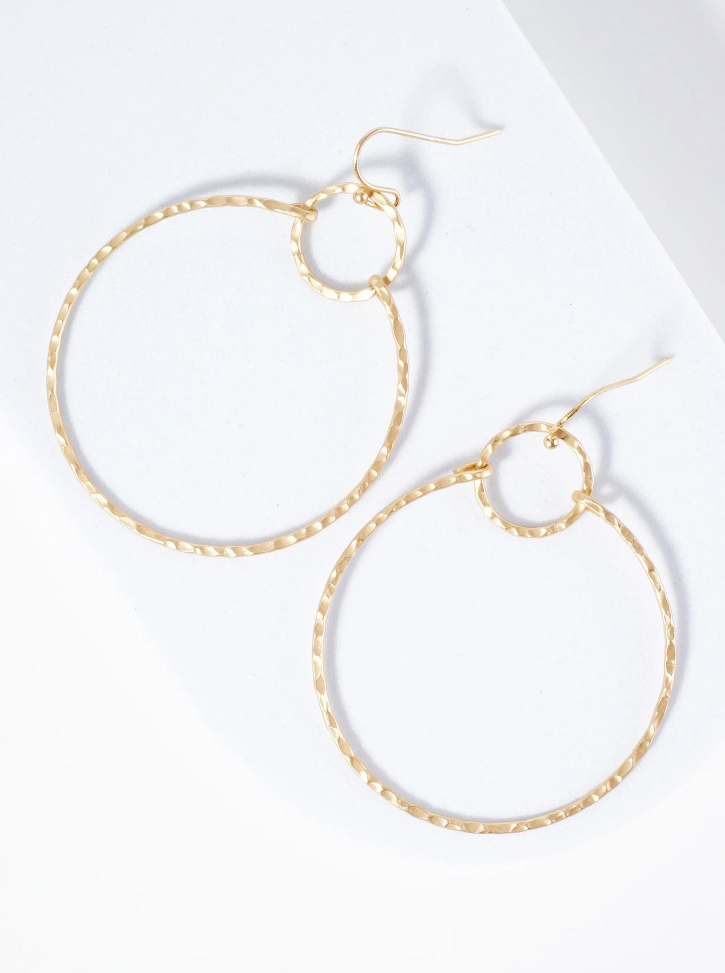 Hammered Metal Double Circle Lightweight Dangle Earrings