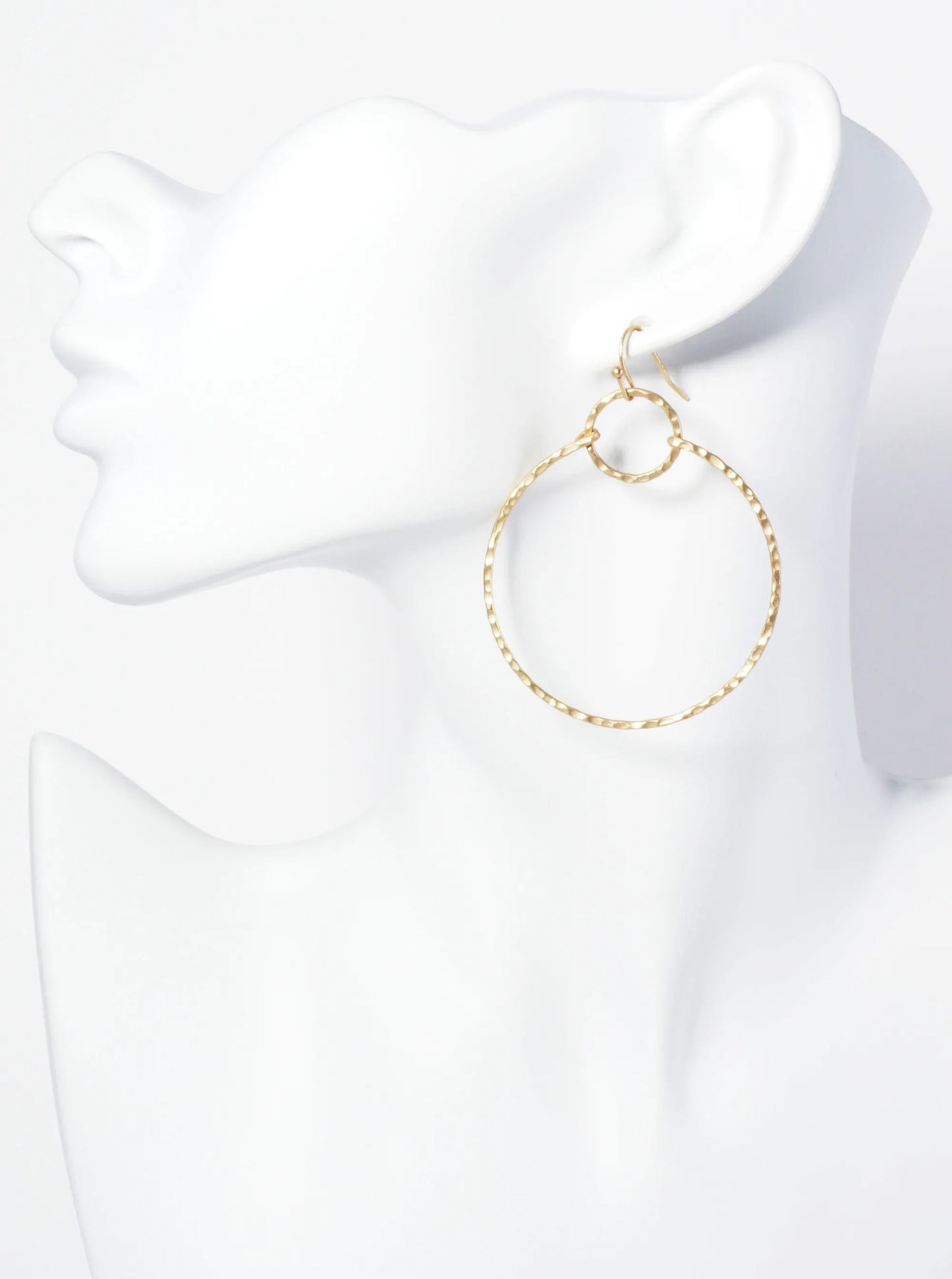 Hammered Metal Double Circle Lightweight Dangle Earrings