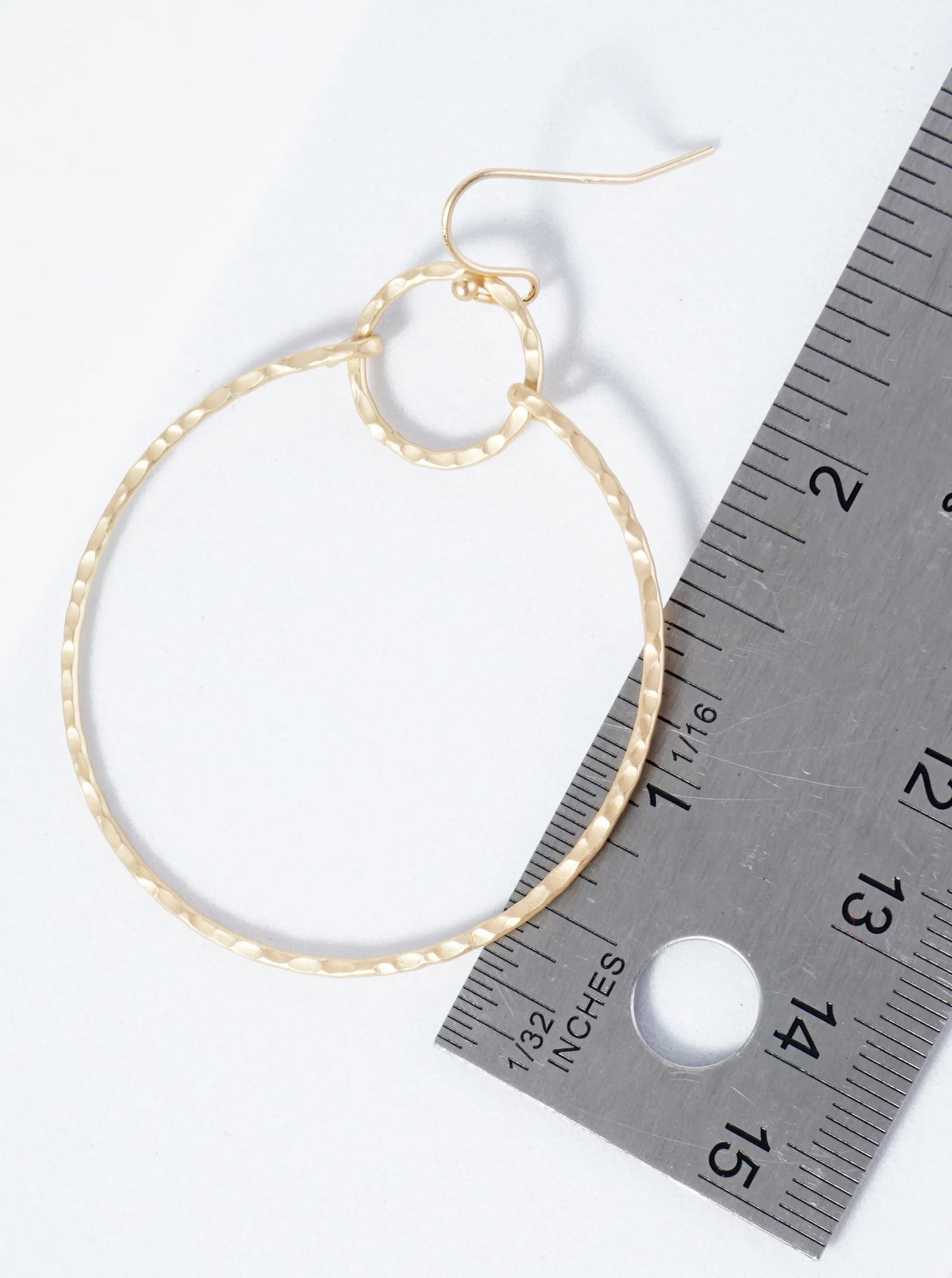 Hammered Metal Double Circle Lightweight Dangle Earrings