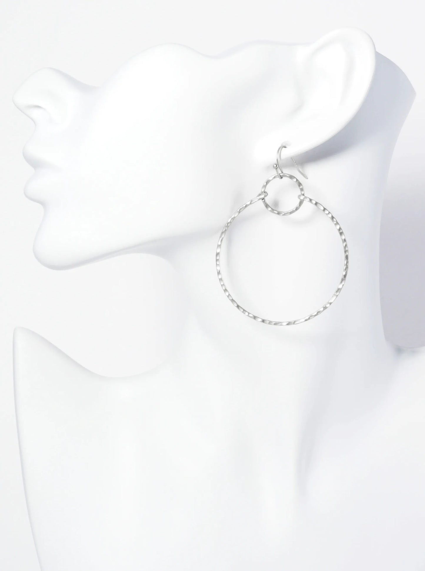 Hammered Metal Double Circle Lightweight Dangle Earrings