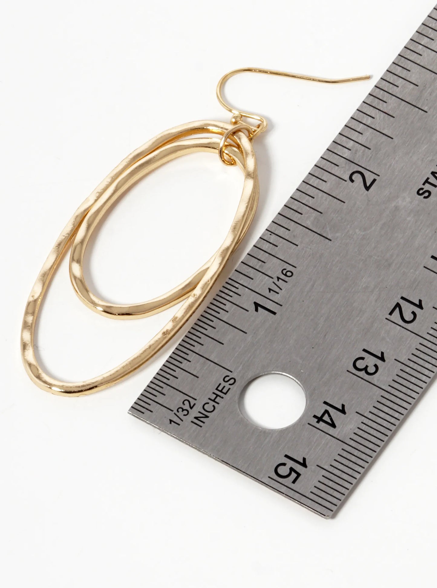 Hammered Metal Double Oval Drop Earrings