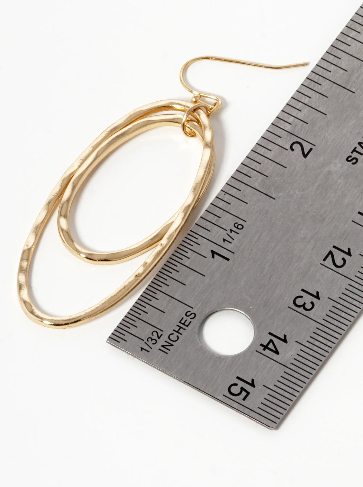 Hammered Metal Double Oval Drop Earrings