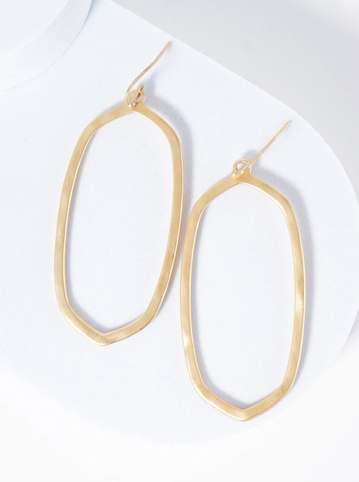 Hammered Metal Elongated Oval Drop Earrings