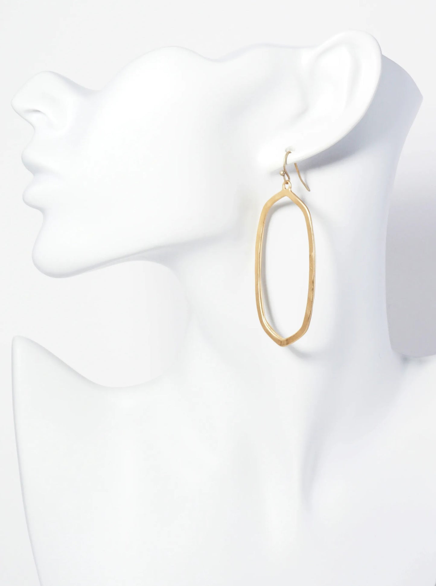 Hammered Metal Elongated Oval Drop Earrings
