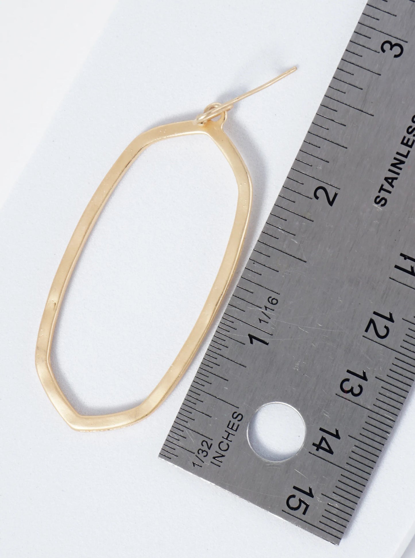 Hammered Metal Elongated Oval Drop Earrings