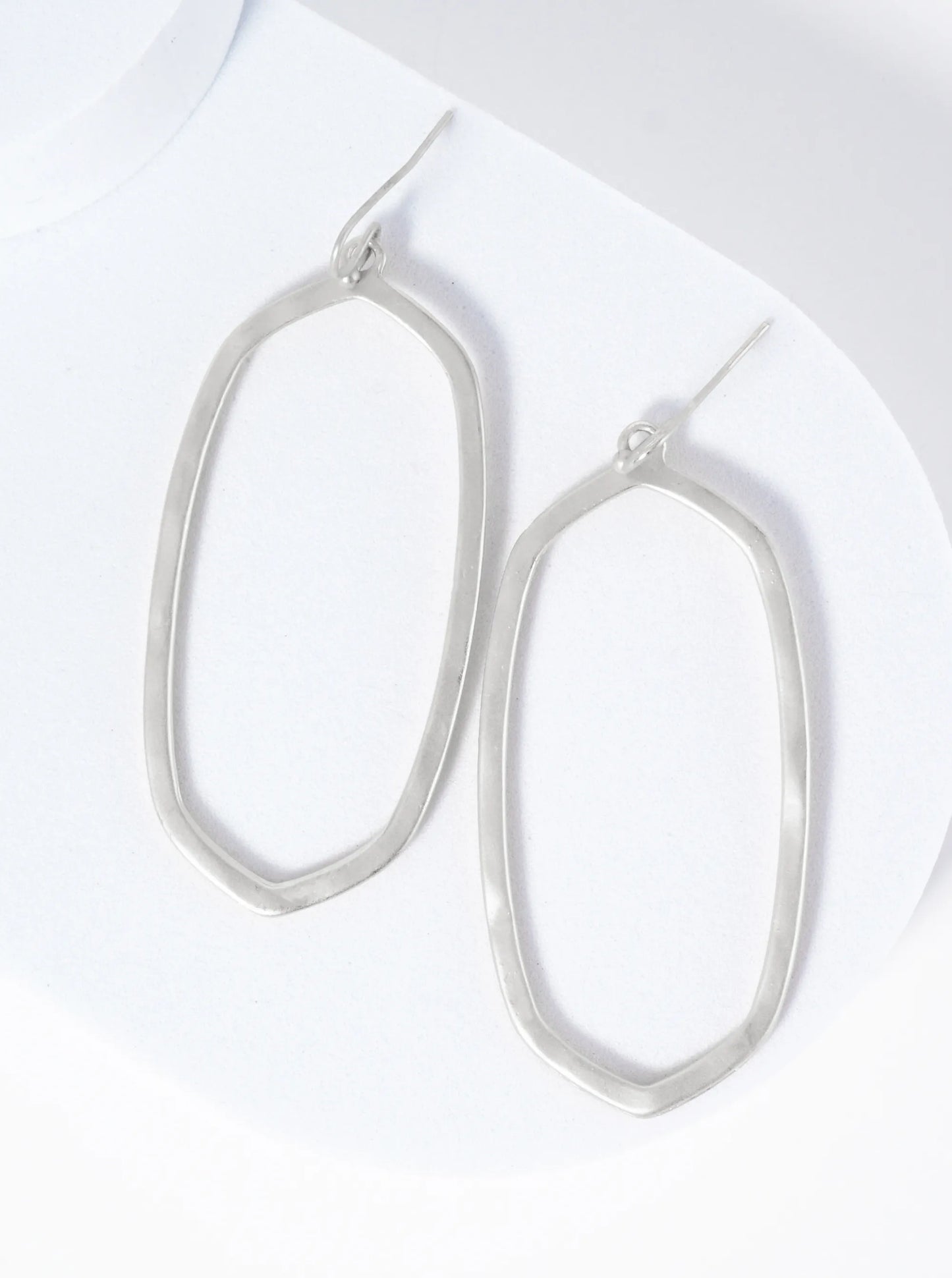 Hammered Metal Elongated Oval Drop Earrings