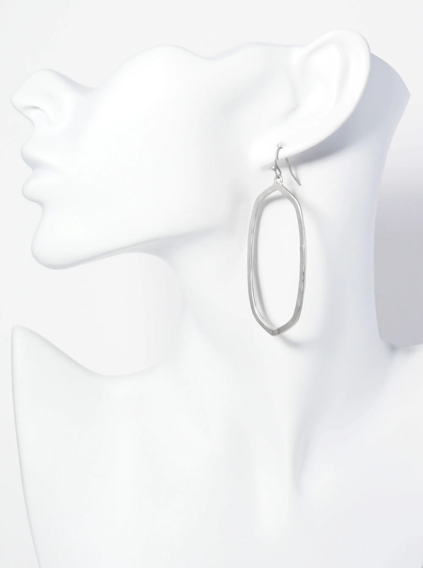 Hammered Metal Elongated Oval Drop Earrings