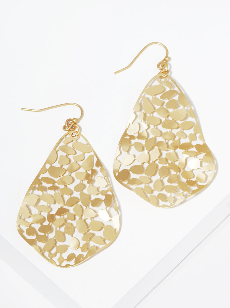 Hammered Metal Filigree Fishhook Dangle Drop Earrings