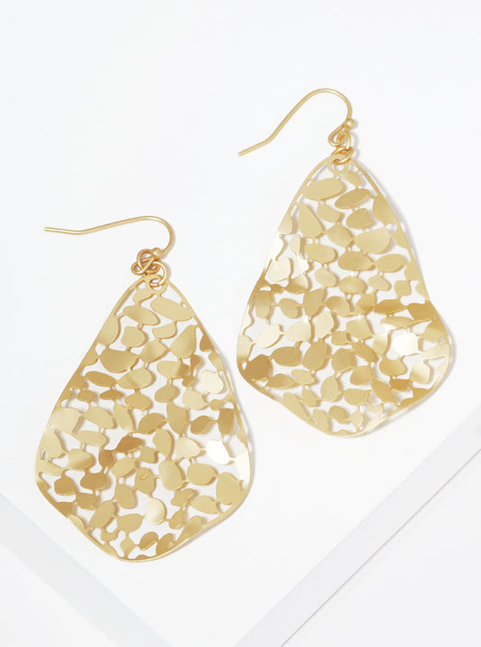 Hammered Metal Filigree Fishhook Dangle Drop Earrings