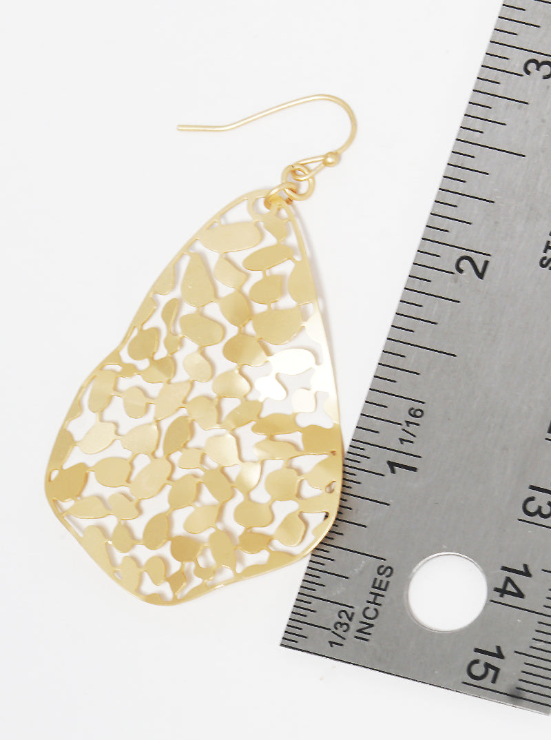Hammered Metal Filigree Fishhook Dangle Drop Earrings