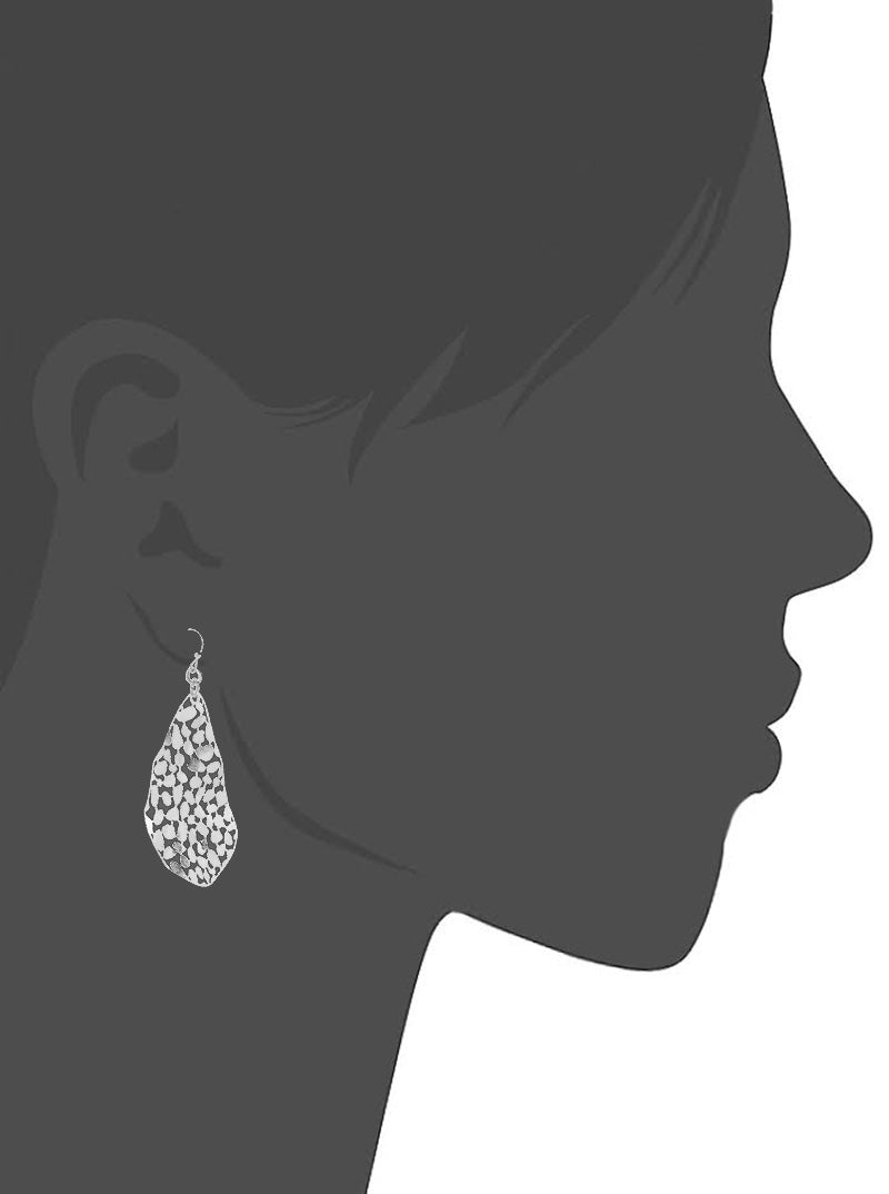 Hammered Metal Filigree Fishhook Dangle Drop Earrings
