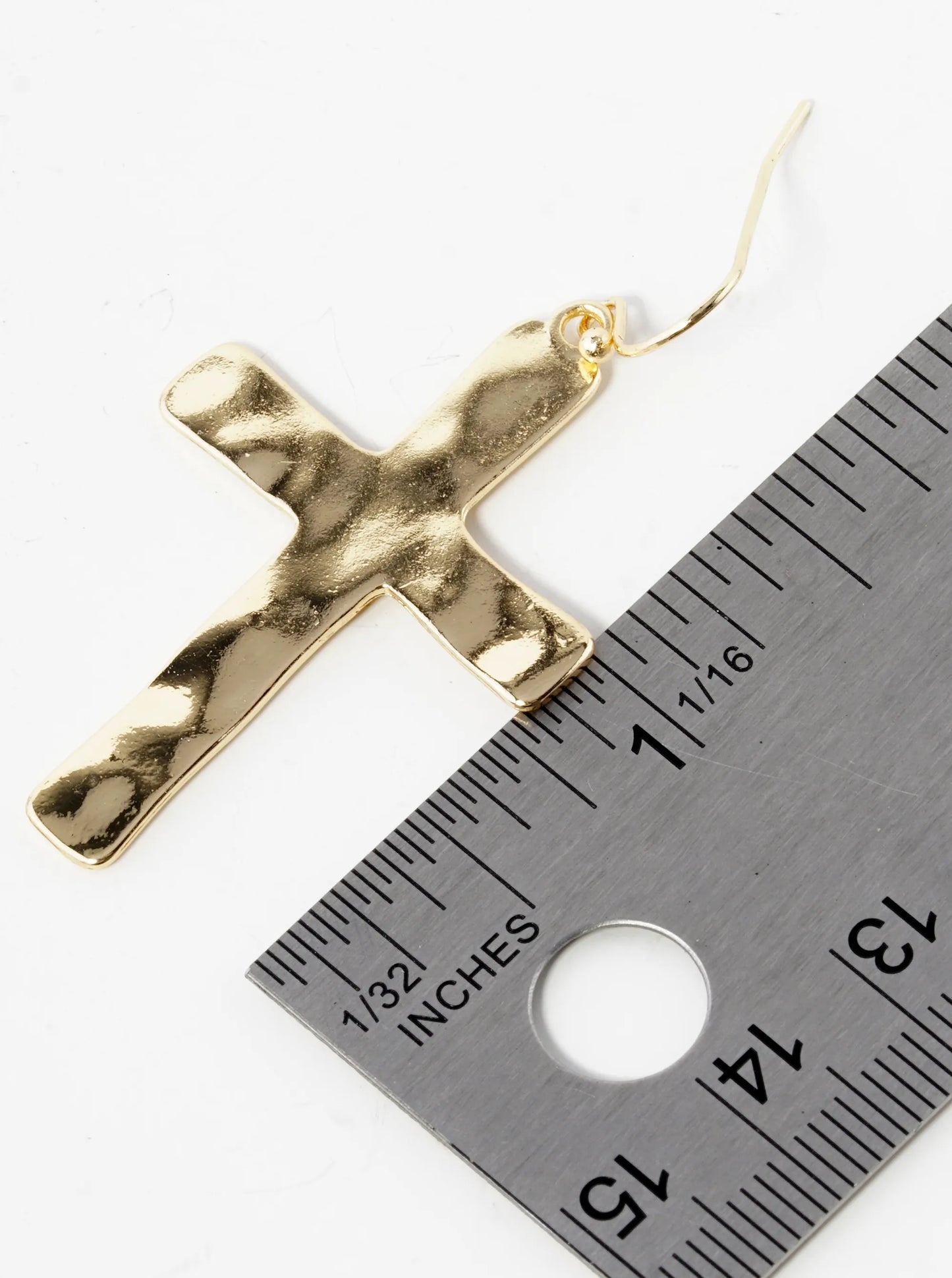 Hammered Metal Flat Cross Drop Dangle Earrings