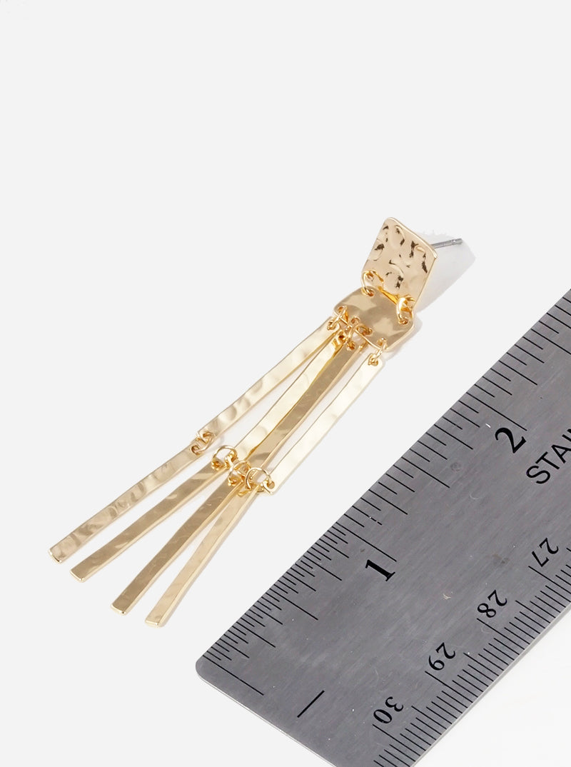 Hammered Metal Bar Drop Lightweight Dangle Earrings