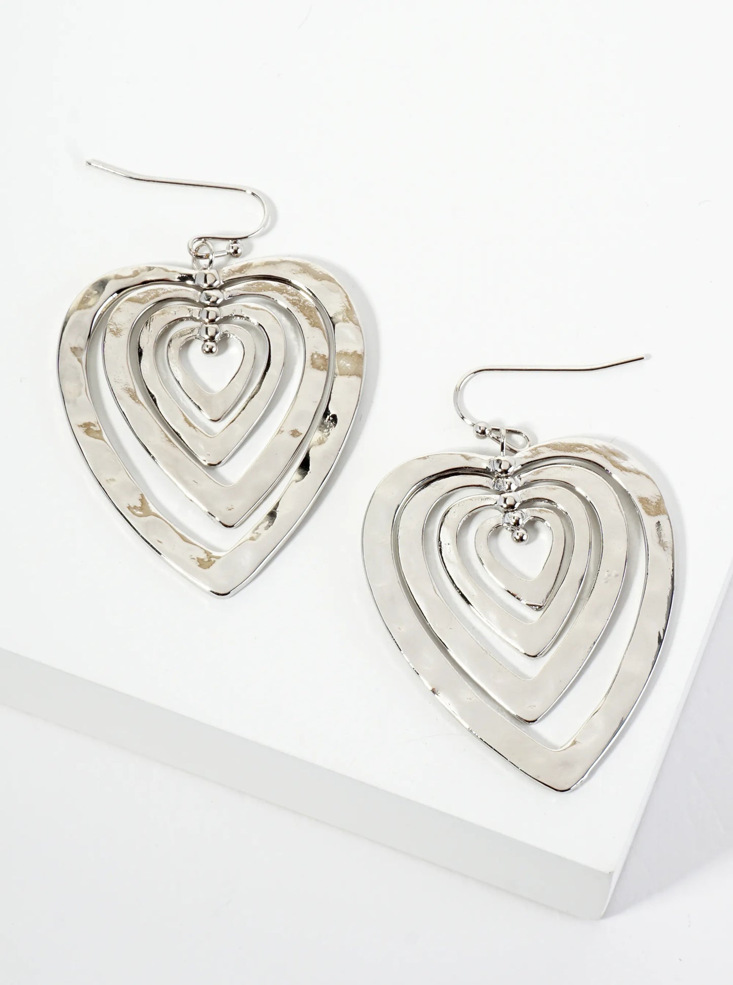 Hammered Metal Layered Heart Dangle Earrings