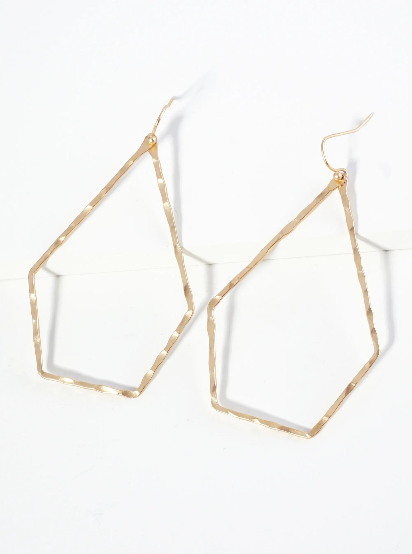 Hammered Metal Long Pentagon Drop Dangle Earrings