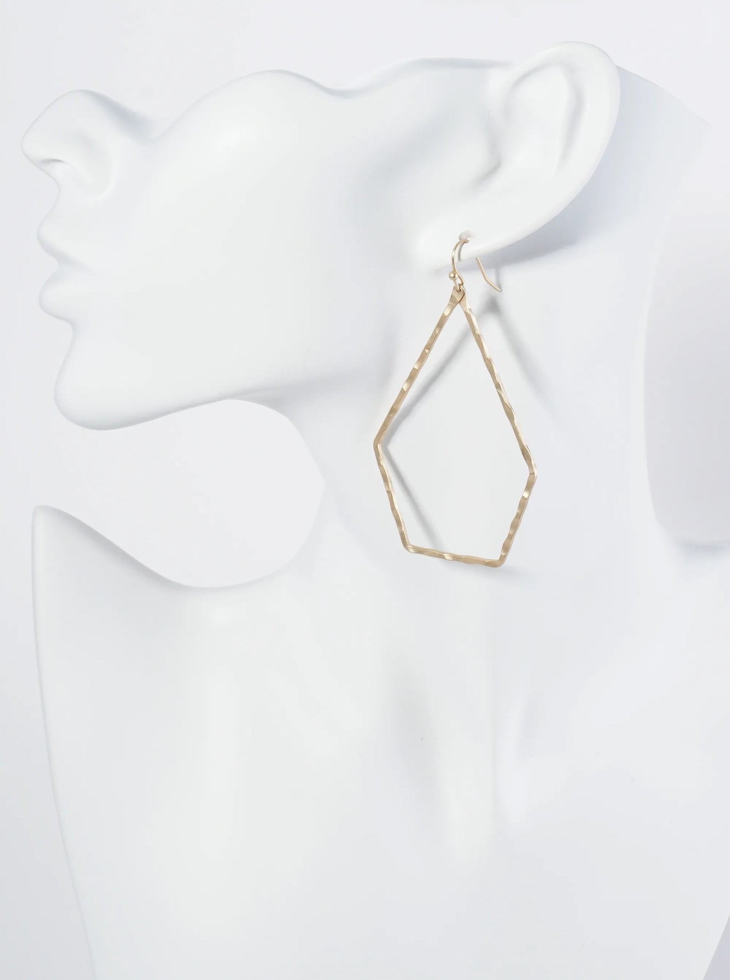 Hammered Metal Long Pentagon Drop Dangle Earrings